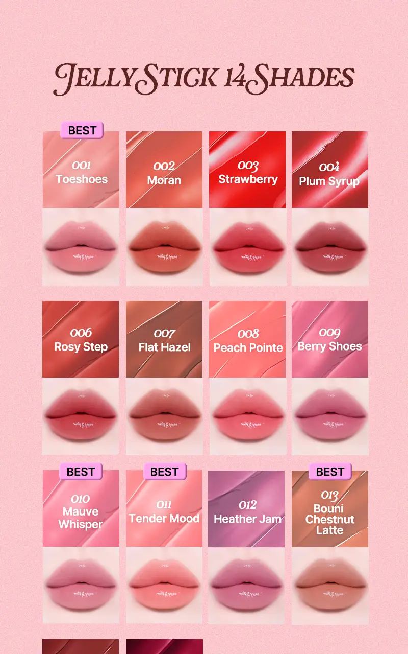 [립앤치크] 팁토우 젤리 립스틱 14 Colors 상세페이지 7